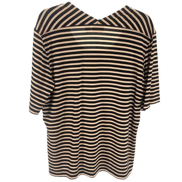 Chico’s Black Gold Shimmer Striped Scoop Front V Back Top Size 3, US 16/X-Large - Picture 3 of 8